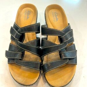Clarks Merliah Karli strappy sandals black womens size 8 cruise beach comfort